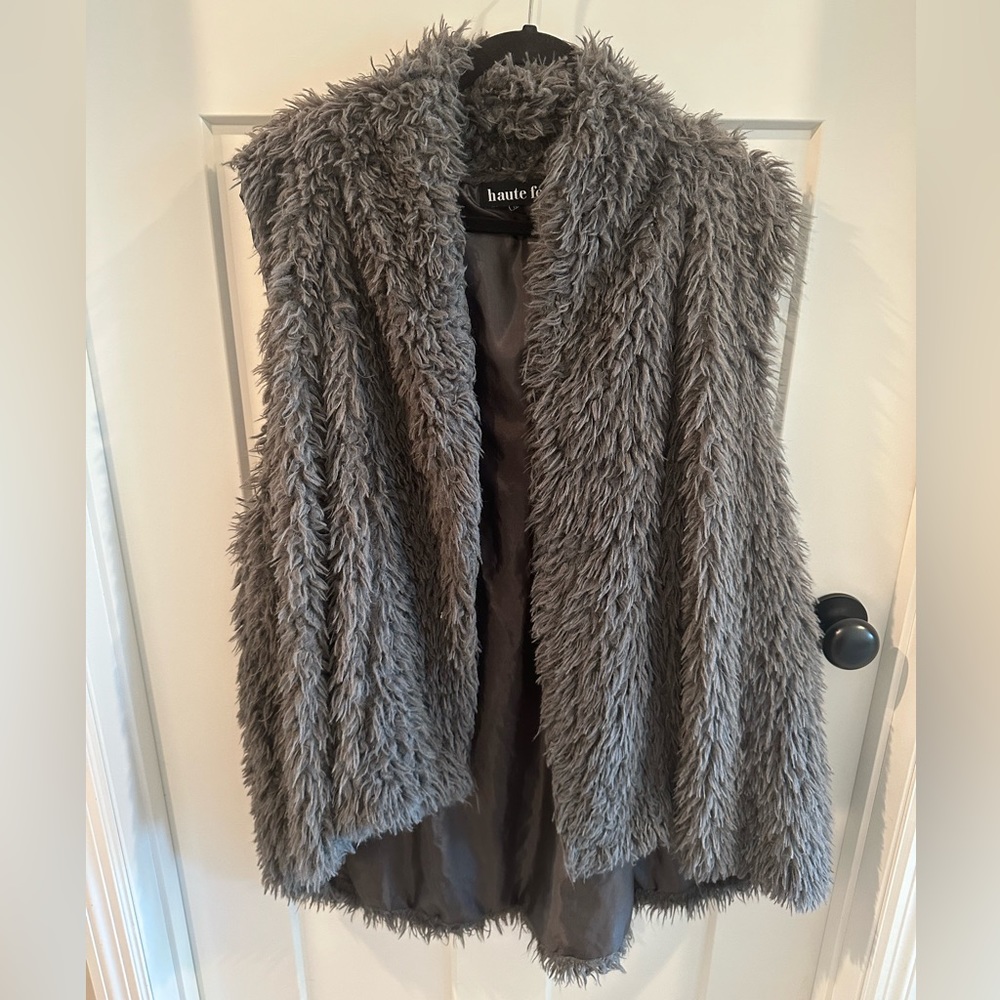 Haute Foxe Grey Faux Fur Fuzzy Vest